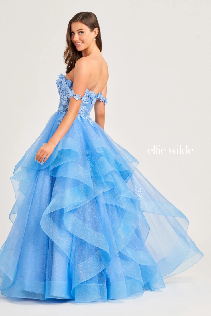 EW35084 GLITTER TULLE BALLGOWN, DETACHABLE OFF SHOULDER STRAPS AND CORSET BODICE #15 Bluebell picture