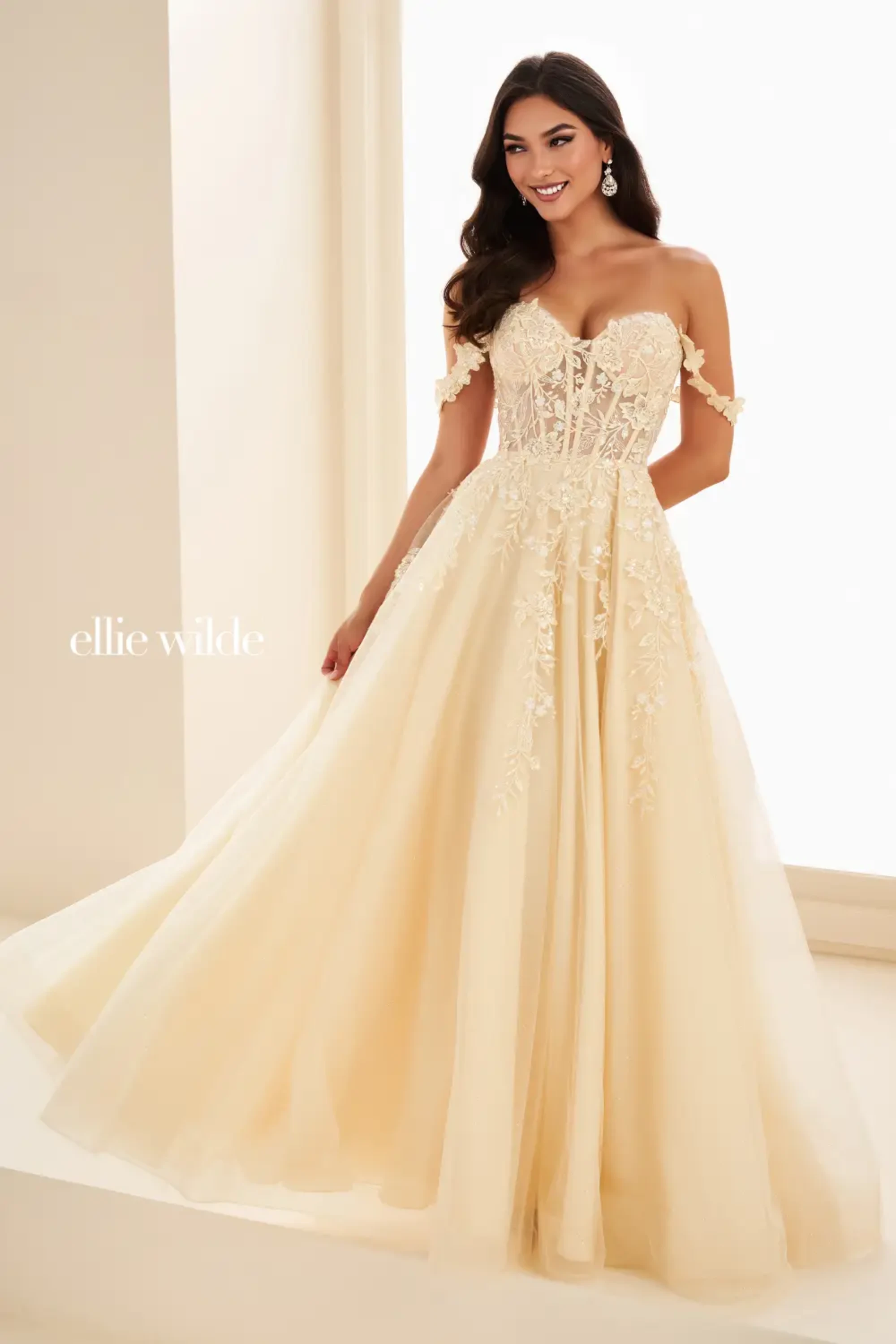 Full size EW35101 a-line prom dress with glitter tulle and floral lace appliqués #4 Honeysuckle picture