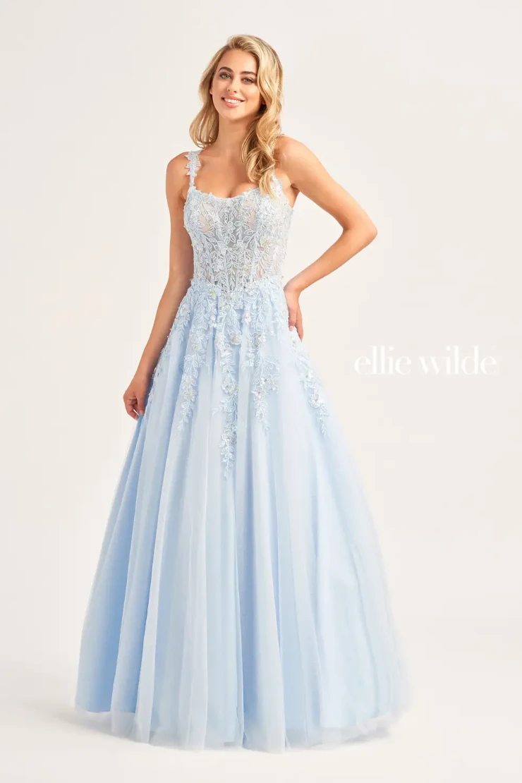 EW35123 SCOOP NECK A-LINE PROM DRESS WITH A DROPPED WAIST #4 Light Blue picture