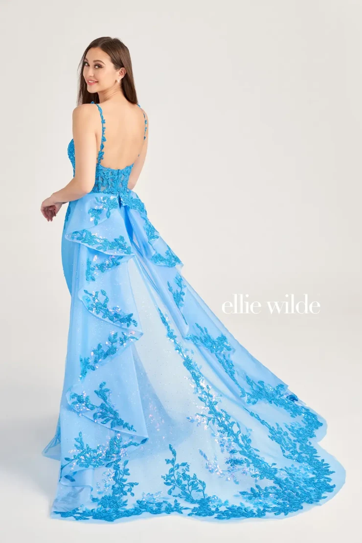 EW35207 LACE MERMAID PROM DRESS WITH DETACHABLE TRAIN #3 default Ocean Blue picture