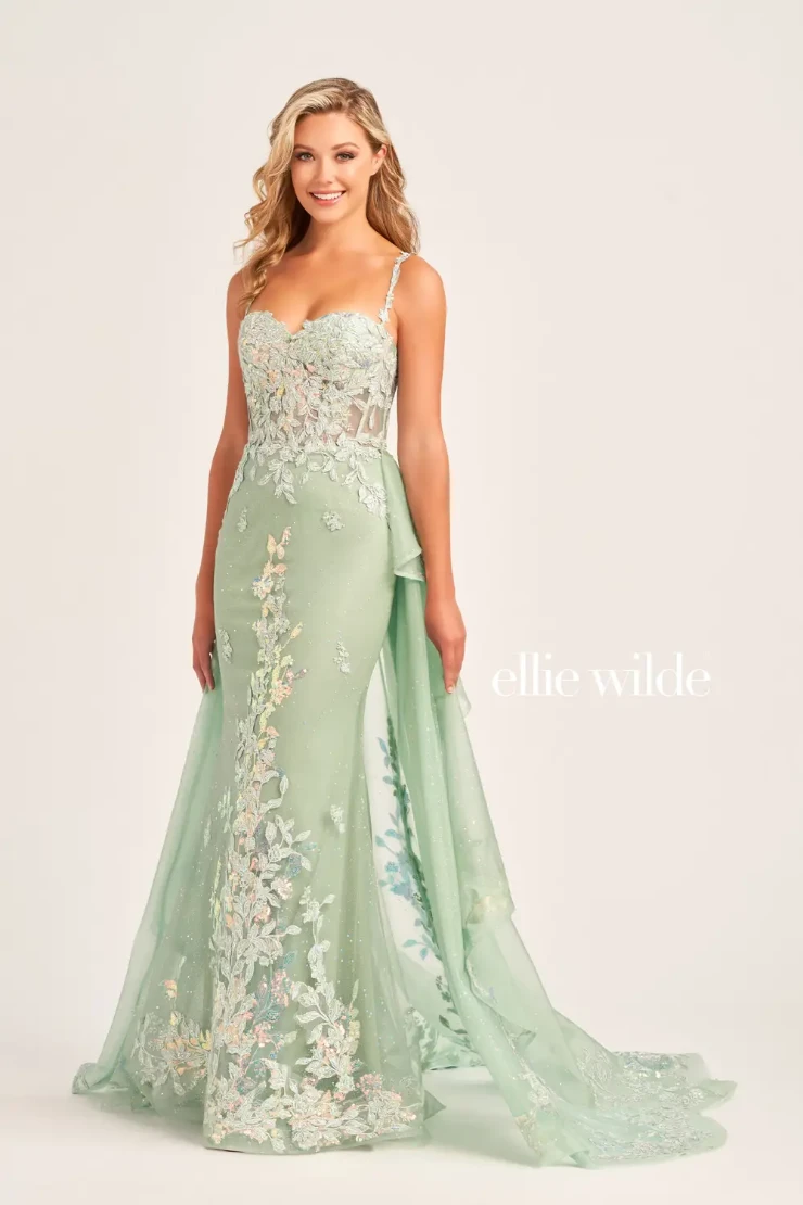 EW35207 LACE MERMAID PROM DRESS WITH DETACHABLE TRAIN #4 Sage picture