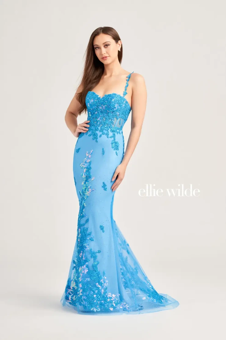 EW35207 LACE MERMAID PROM DRESS WITH DETACHABLE TRAIN #2 Ocean Blue picture