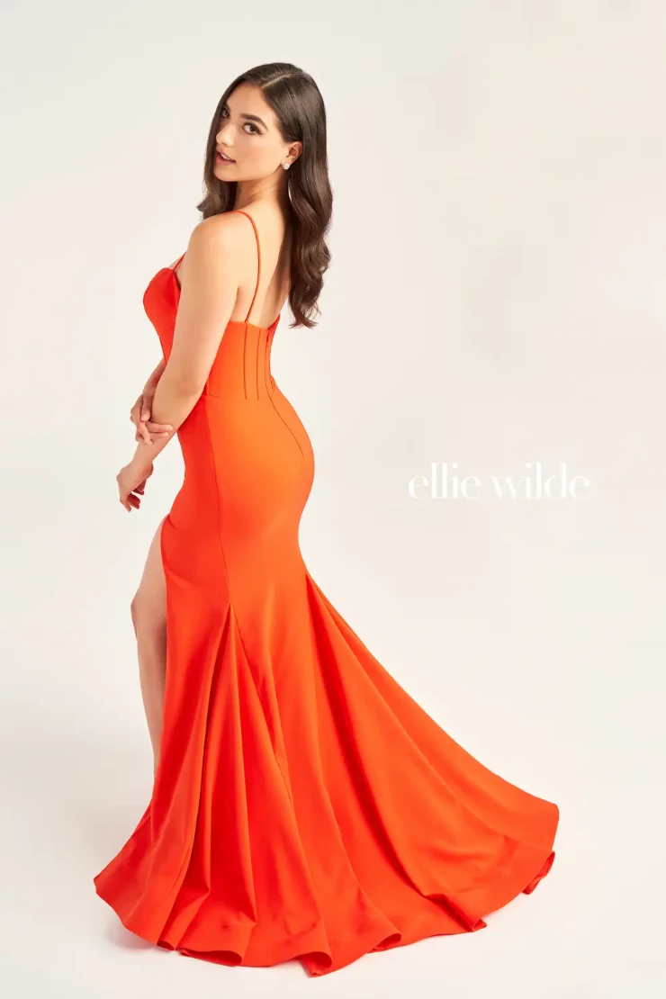 EW35214 PLUNGING SWEETHEART NECKLINE, CORSET BODICE AND HIGH SLIT PROM DRESS #2 default Orange picture