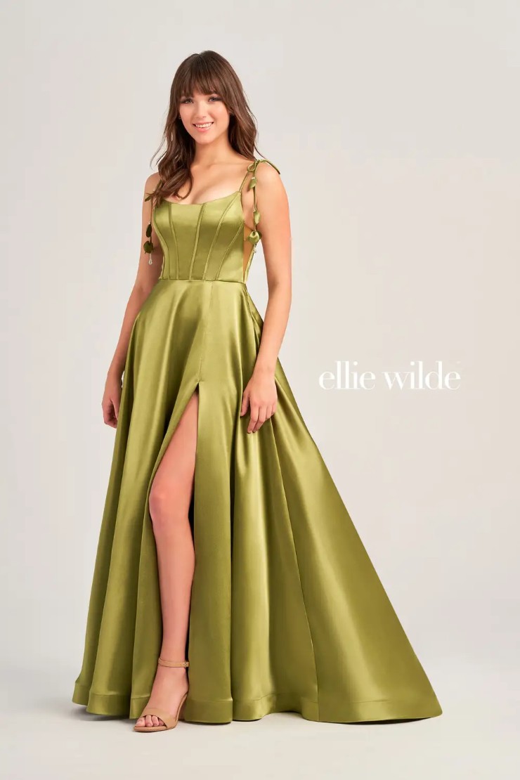 EW35215 SATIN SCOOP NECK WITH POCKETS AND LACE UP BACK #0 default Olive picture