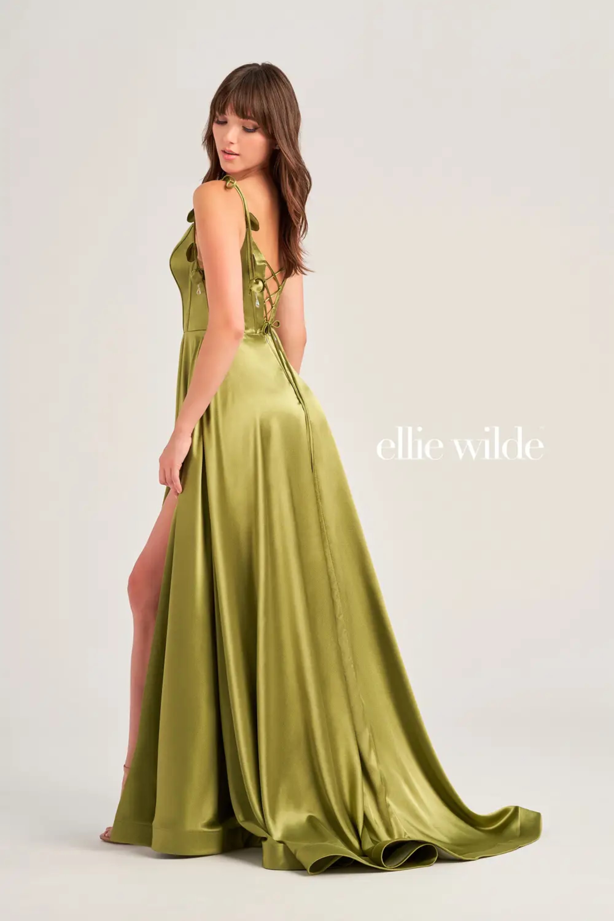 Full size EW35215 SATIN SCOOP NECK WITH POCKETS AND LACE UP BACK #2 default Olive picture