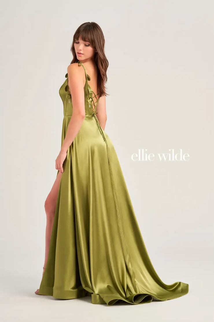 EW35215 SATIN SCOOP NECK WITH POCKETS AND LACE UP BACK #2 default Olive picture