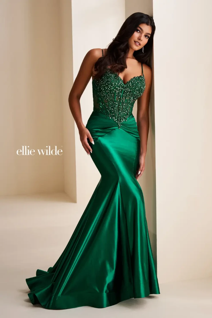 EW36004 Elegant mermaid gown with sweetheart neckline and beaded lace details #6 Emerald picture