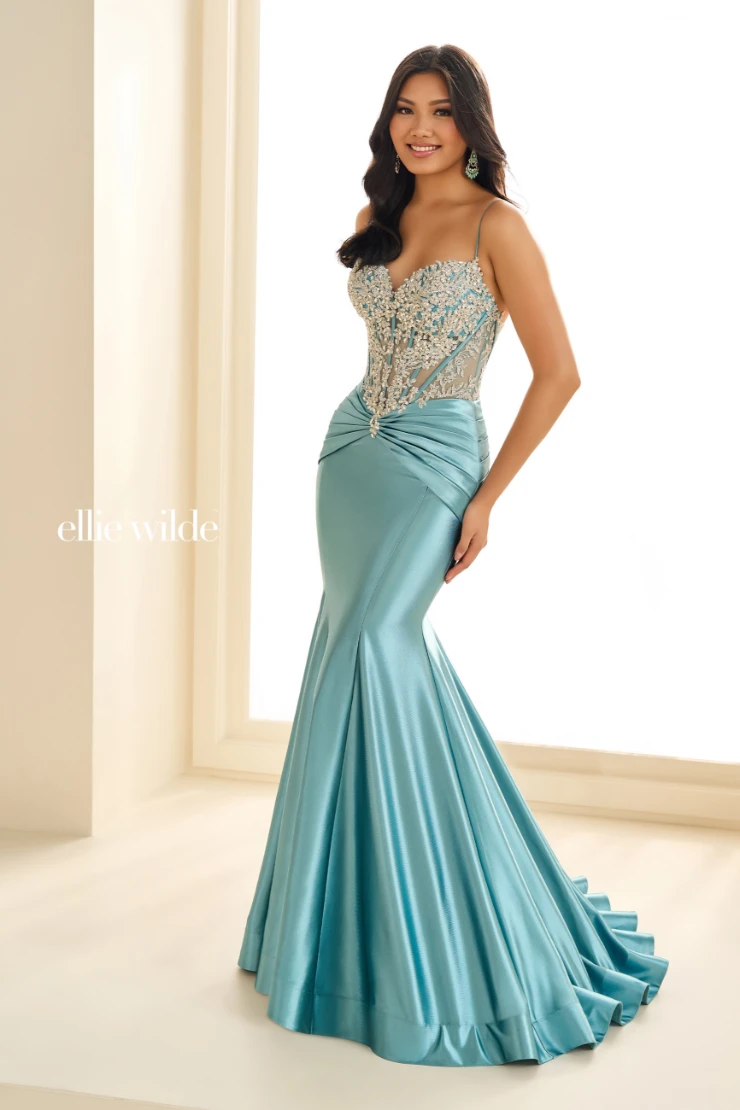 EW36004 Elegant mermaid gown with sweetheart neckline and beaded lace details #13 Sea Glass/Silver picture