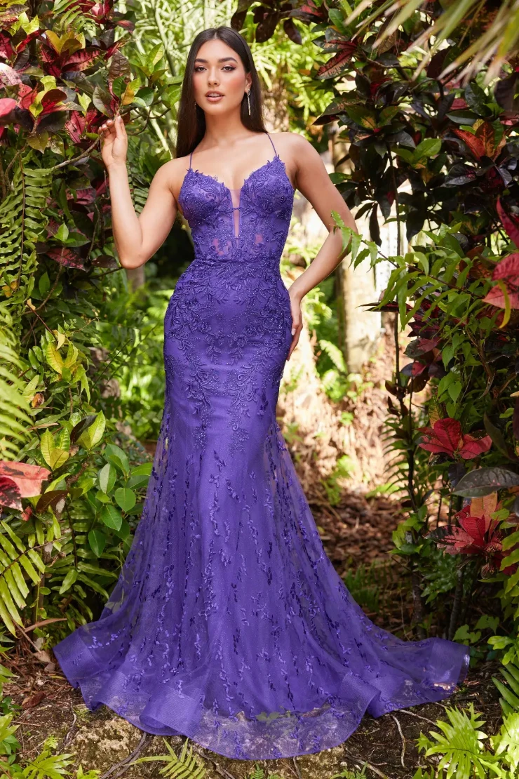 EW36008 Sweetheart Sequin‑Lace & Glitter‑Tulle Fit‑and‑Flare Prom Dress with Corset Lace‑Up #15 Purple picture