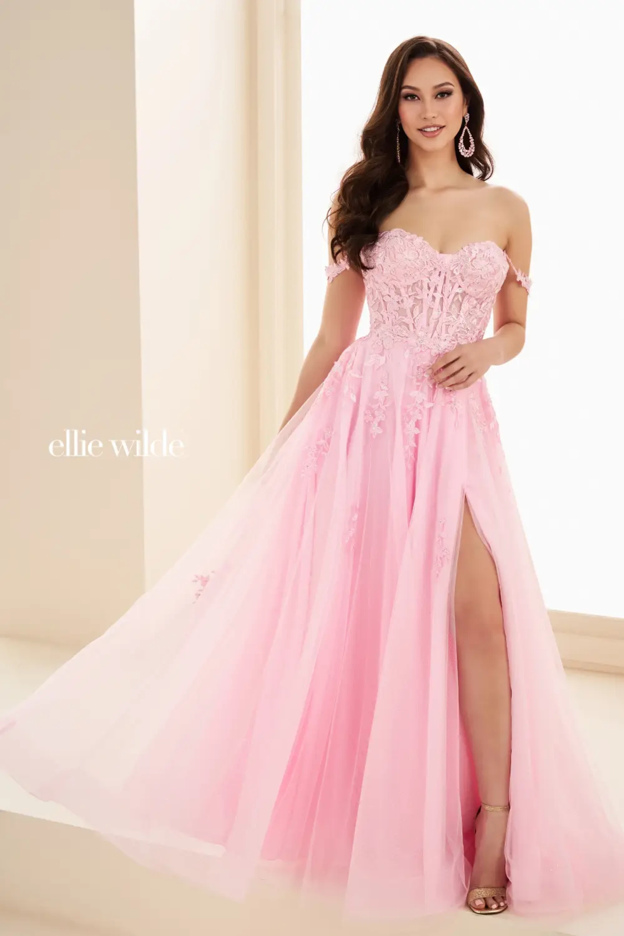 Full size EW36083 Flirty A-line gown with sweetheart neckline and off-shoulder straps #4 Light Pink picture