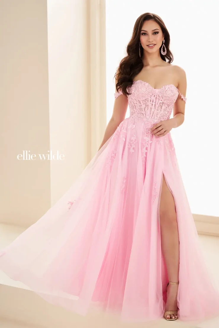 EW36083 Flirty A-line gown with sweetheart neckline and off-shoulder straps #4 Light Pink picture