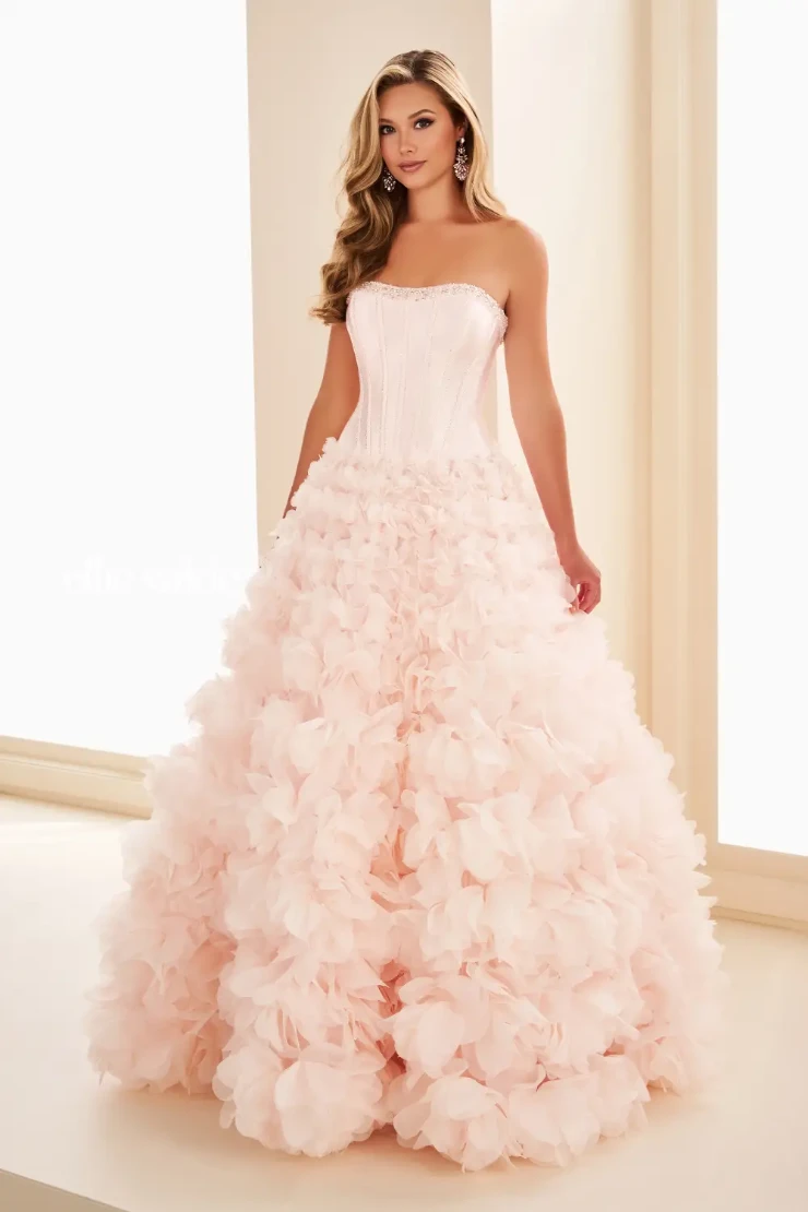 EW37006 Dreamy ball gown w/ corset bodice & a skirt that blooms into a breathtaking sea of soft, voluminous petals #5 Petal Pink picture