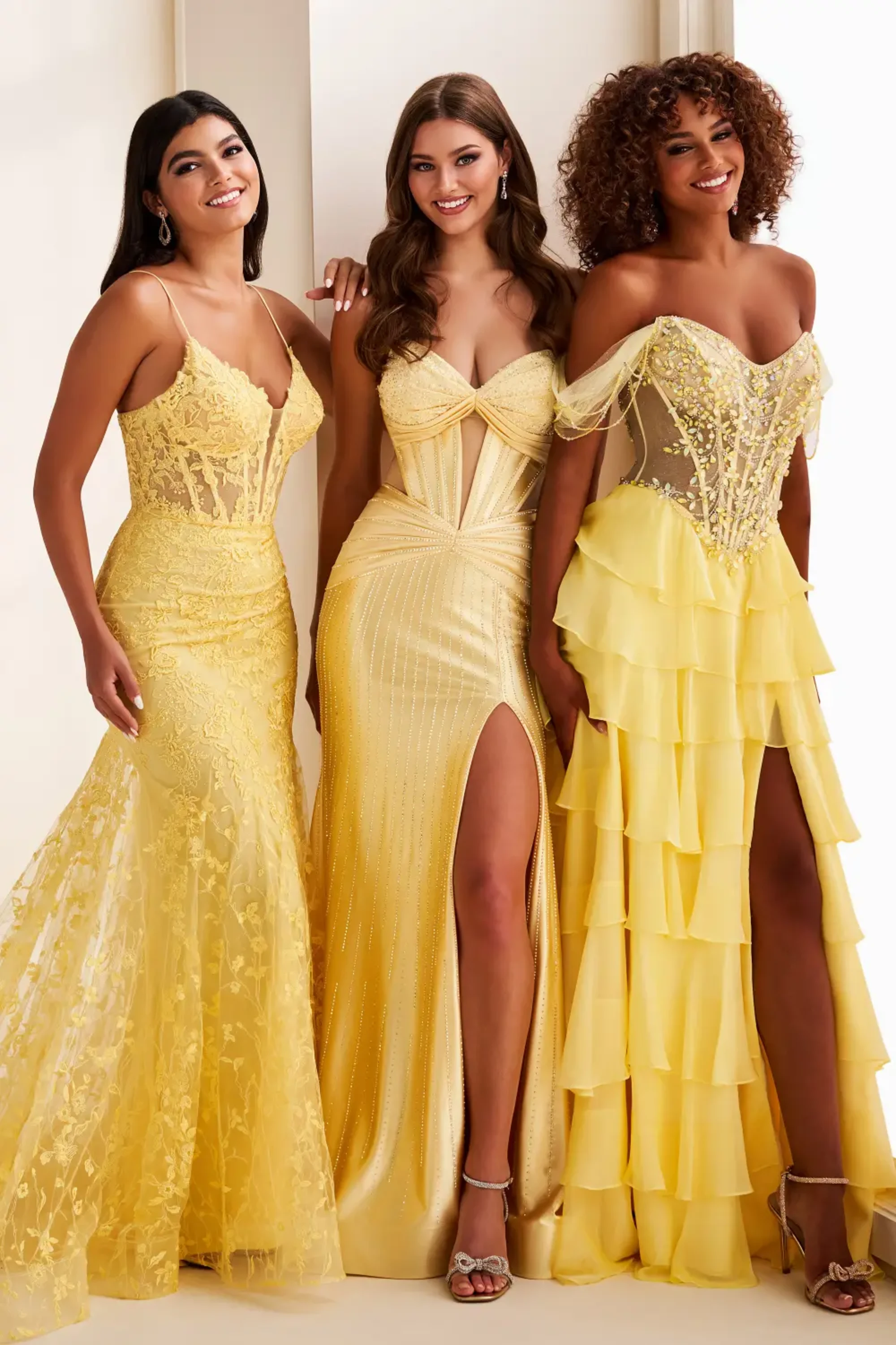 Full size EW37011 Illusion Keyhole Prom  Dress w/ Thigh-High Slit Glammer #11 Light Yellow picture