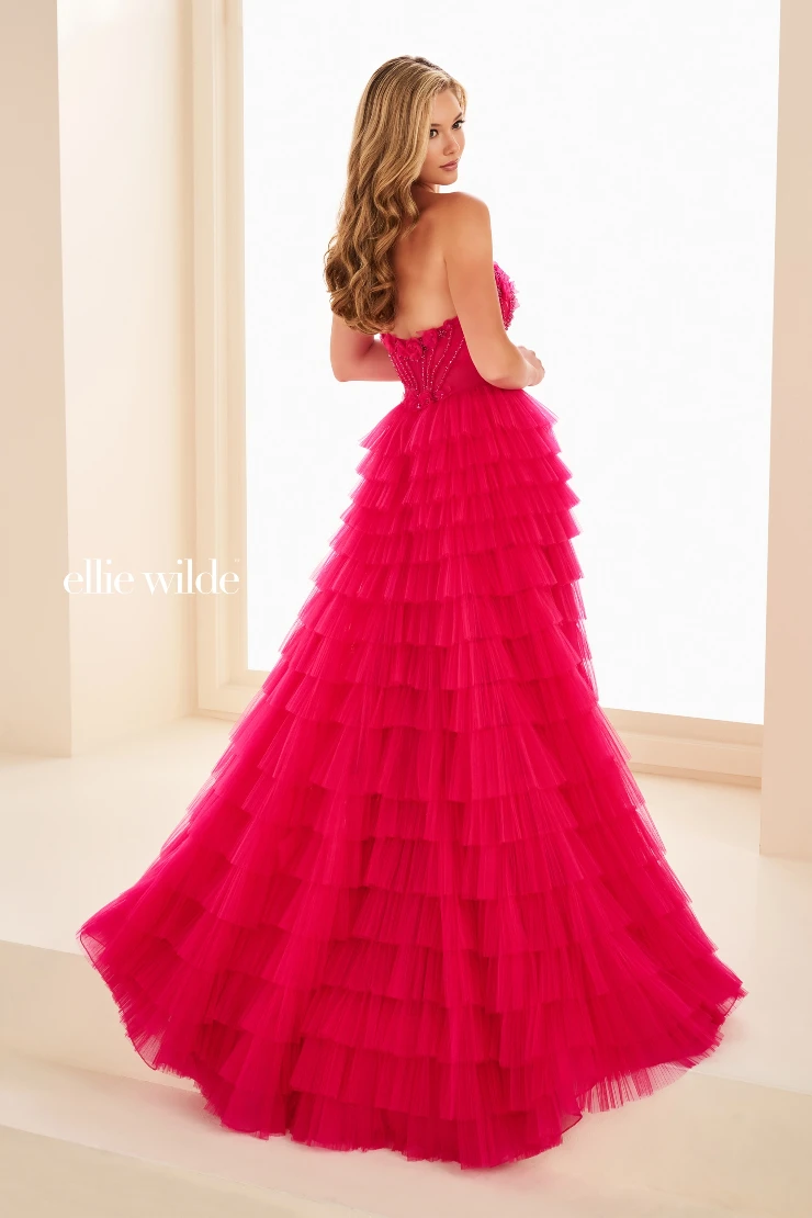 EW37026 Tiered Ruffle Gown w/ Sheer Corset Bodice #1 Magenta picture
