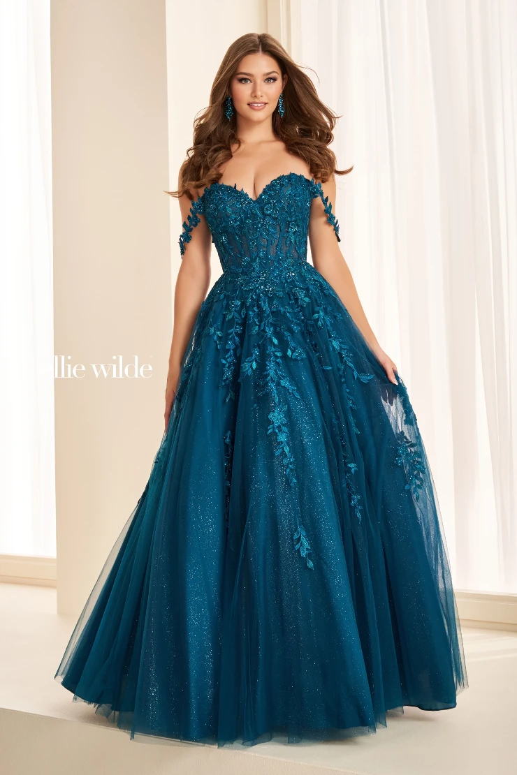EW37028 Off-the-Shoulder Floral Dress w/ Sheer Corset & Pockets #4 Dark Teal picture