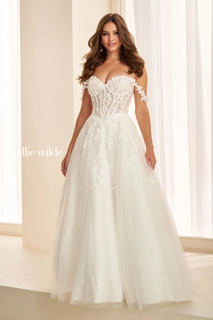 EW37028 Off-the-Shoulder Floral Dress w/ Sheer Corset & Pockets #5 Diamond White picture