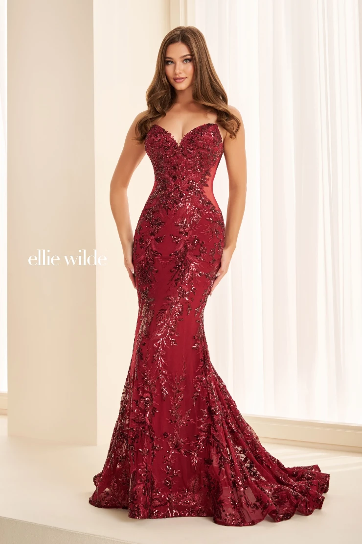 EW37042 Strapless Mermaid Dress w/ Pointed Sweetheart Neckline #4 Wine picture