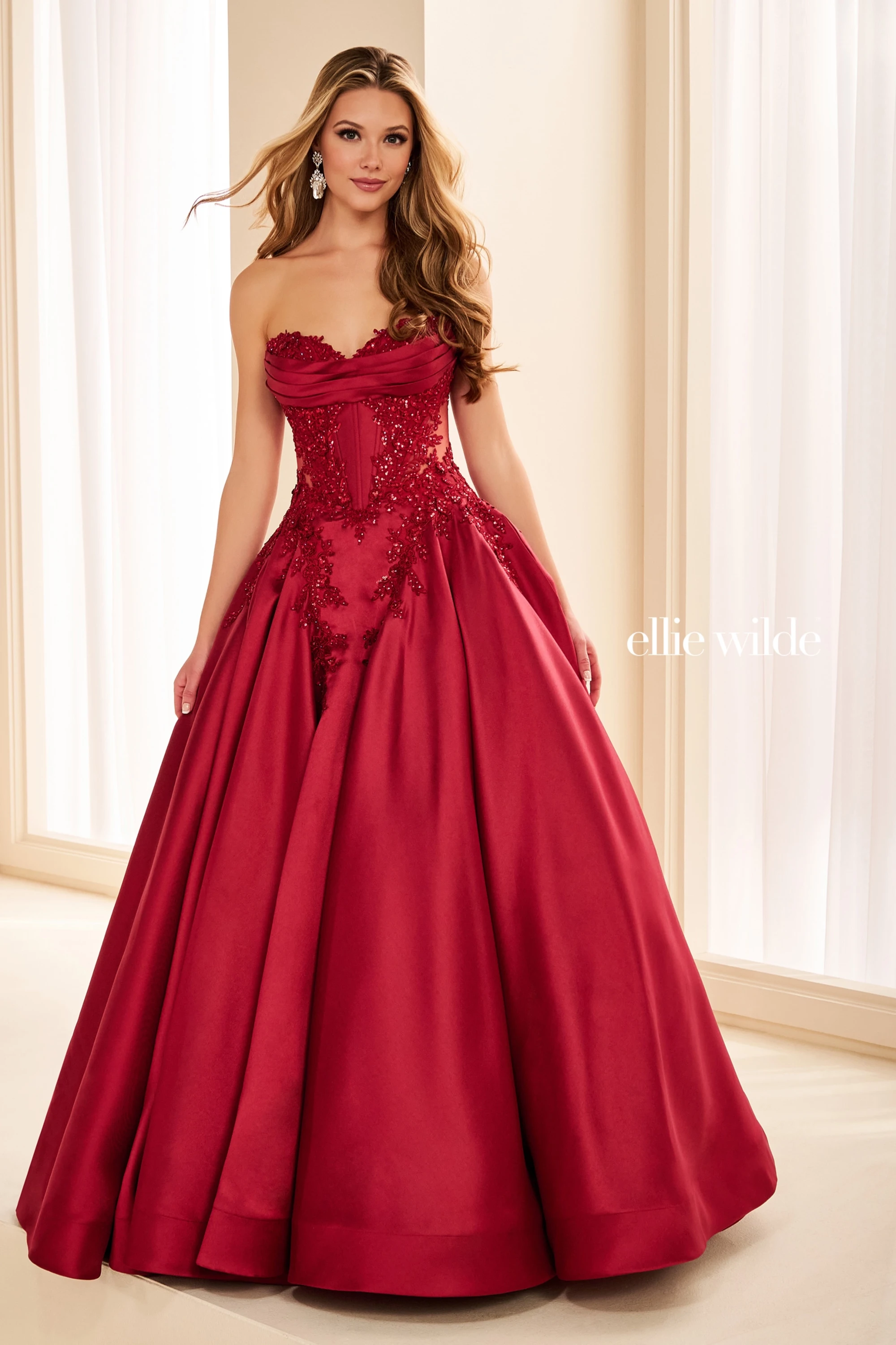 Full size EW37082 Flirty, Feminine Mikado Ball Gown #5 Wine picture