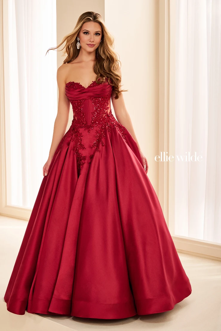 EW37082 Flirty, Feminine Mikado Ball Gown #5 Wine picture