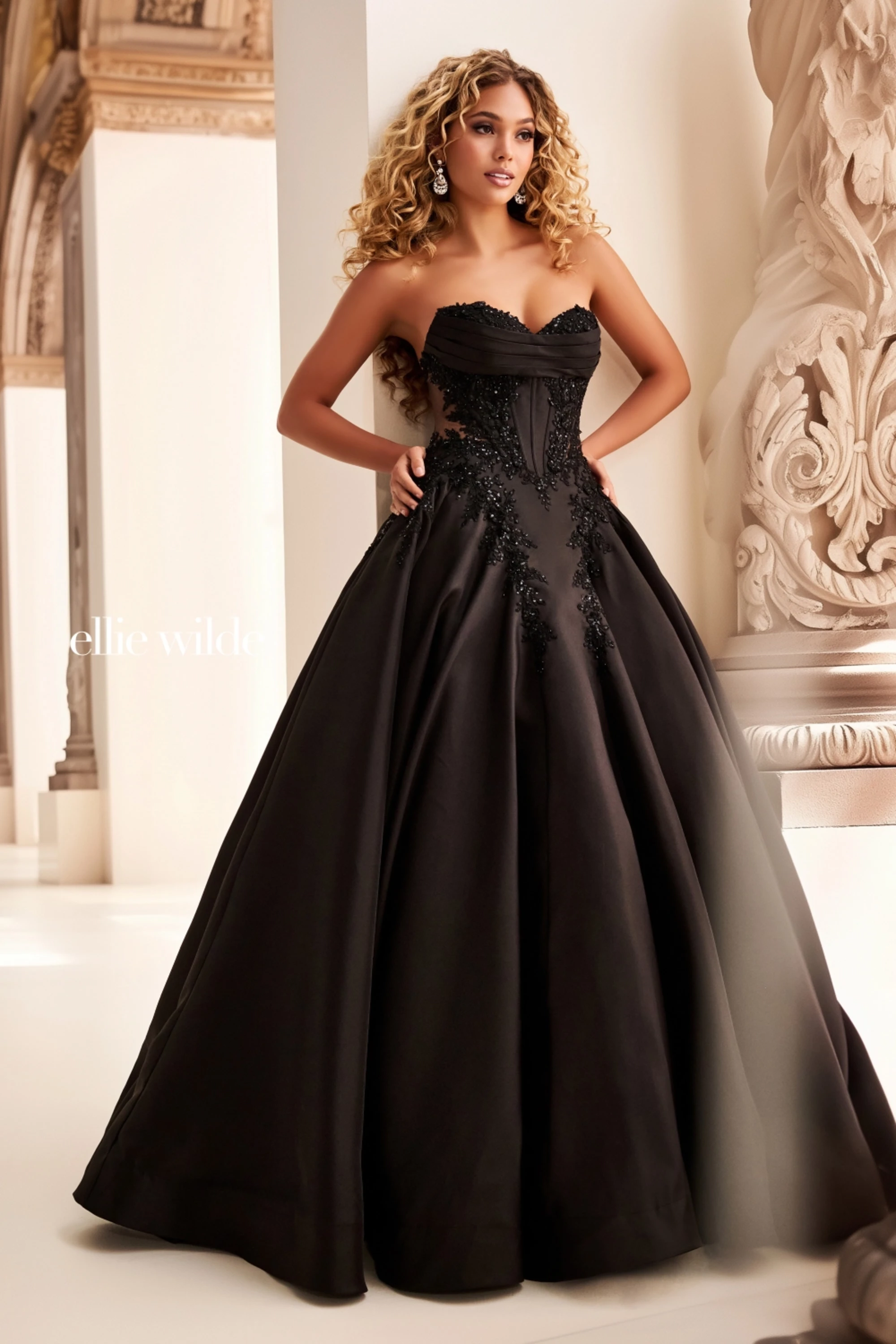 Full size EW37082 Flirty, Feminine Mikado Ball Gown #0 default Black picture