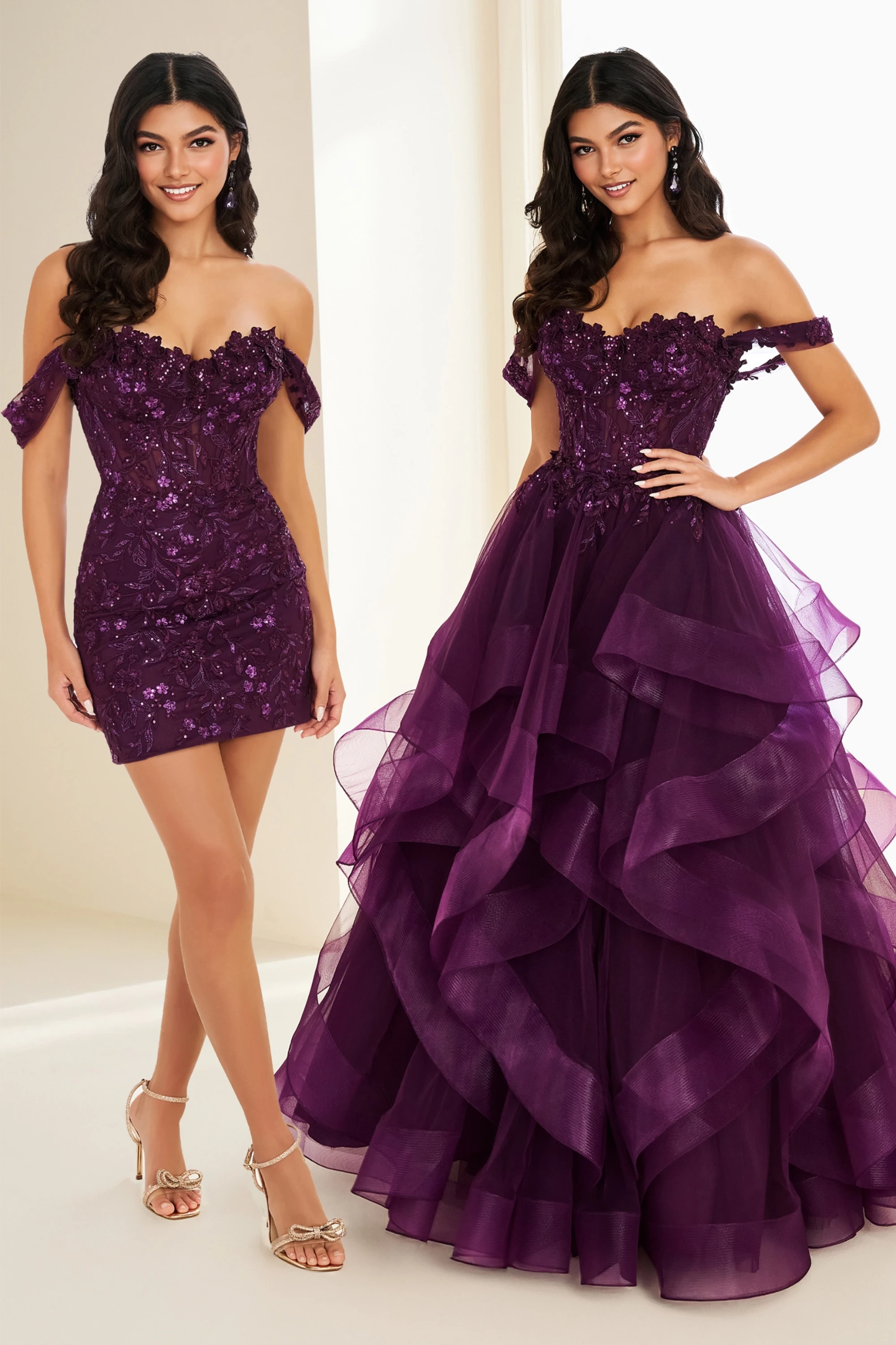 Full size EW37201 Two-in-One Mini Dress & Ball Gown w/ Detachable Overskirt #0 default Dark Plum picture