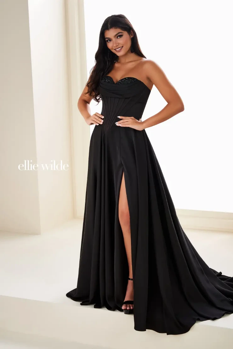 EW37213 A-Line Dress w/ Two-Tier Sweetheart Neckline #6 Black picture