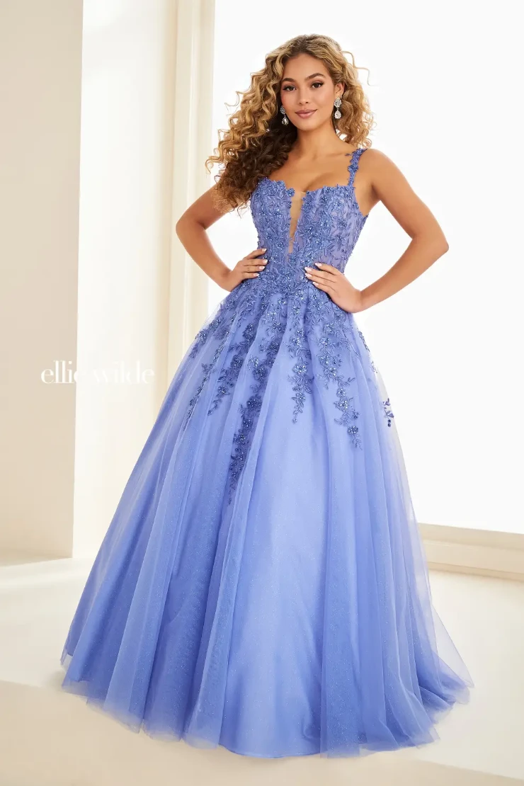 EW120014 Romantic A-line gown with plunging V-neckline and sheer lace bodice #2 Dusk picture