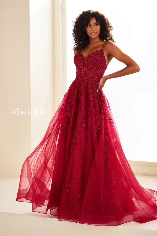 Sheer-Corset Long Lace Prom Ball Gown EW34036 main image 1