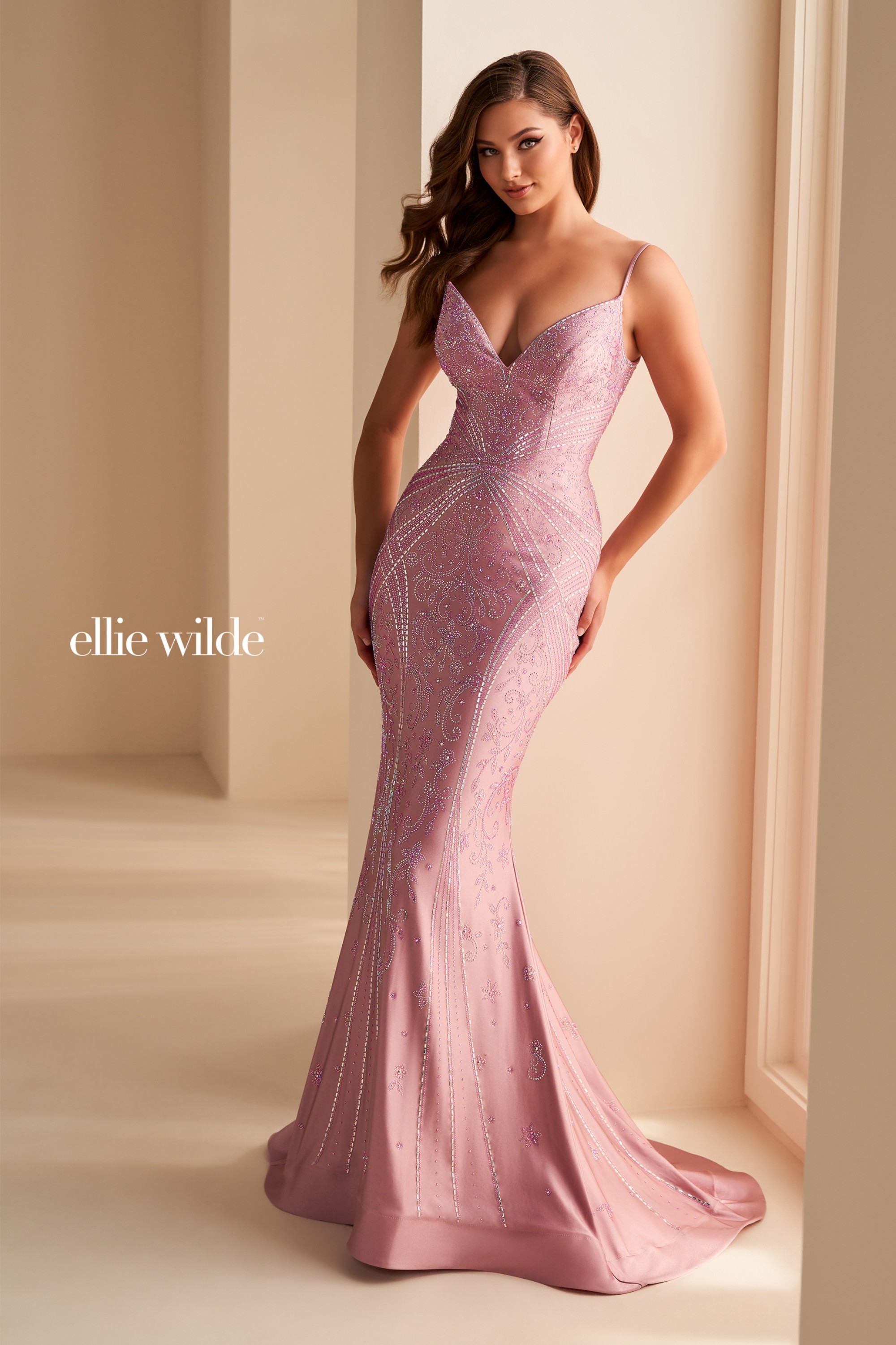 Full size EW35002 MERMAID PROM DRESS WITH STONE ACCENTS AND A LACE UP BACK #5 Orchid picture