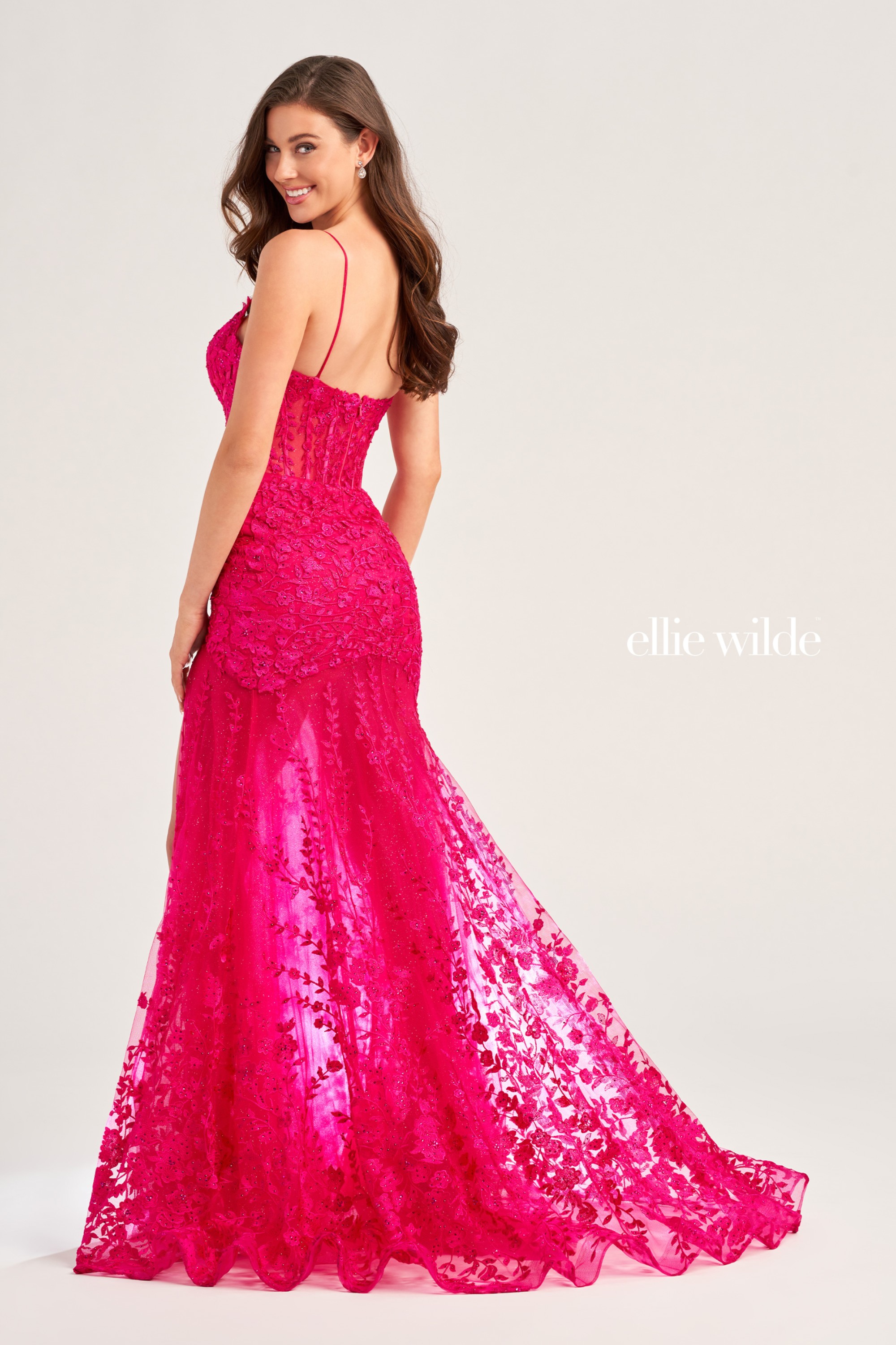 Full size EW35005 Sweetheart Mermaid Prom Dress with Corset Bodice and High Slit #2 default Magenta picture