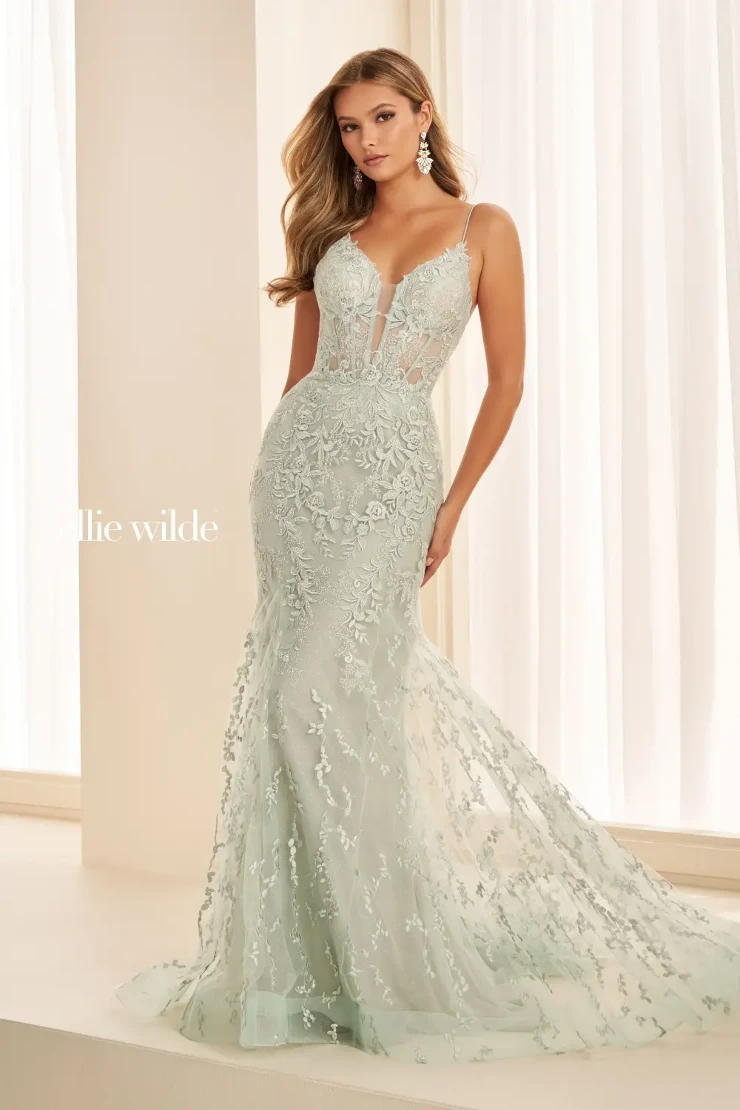 EW35010 All-over glitter mermaid dress with flirty sweetheart neckline and lace-up back #3 Aqua picture