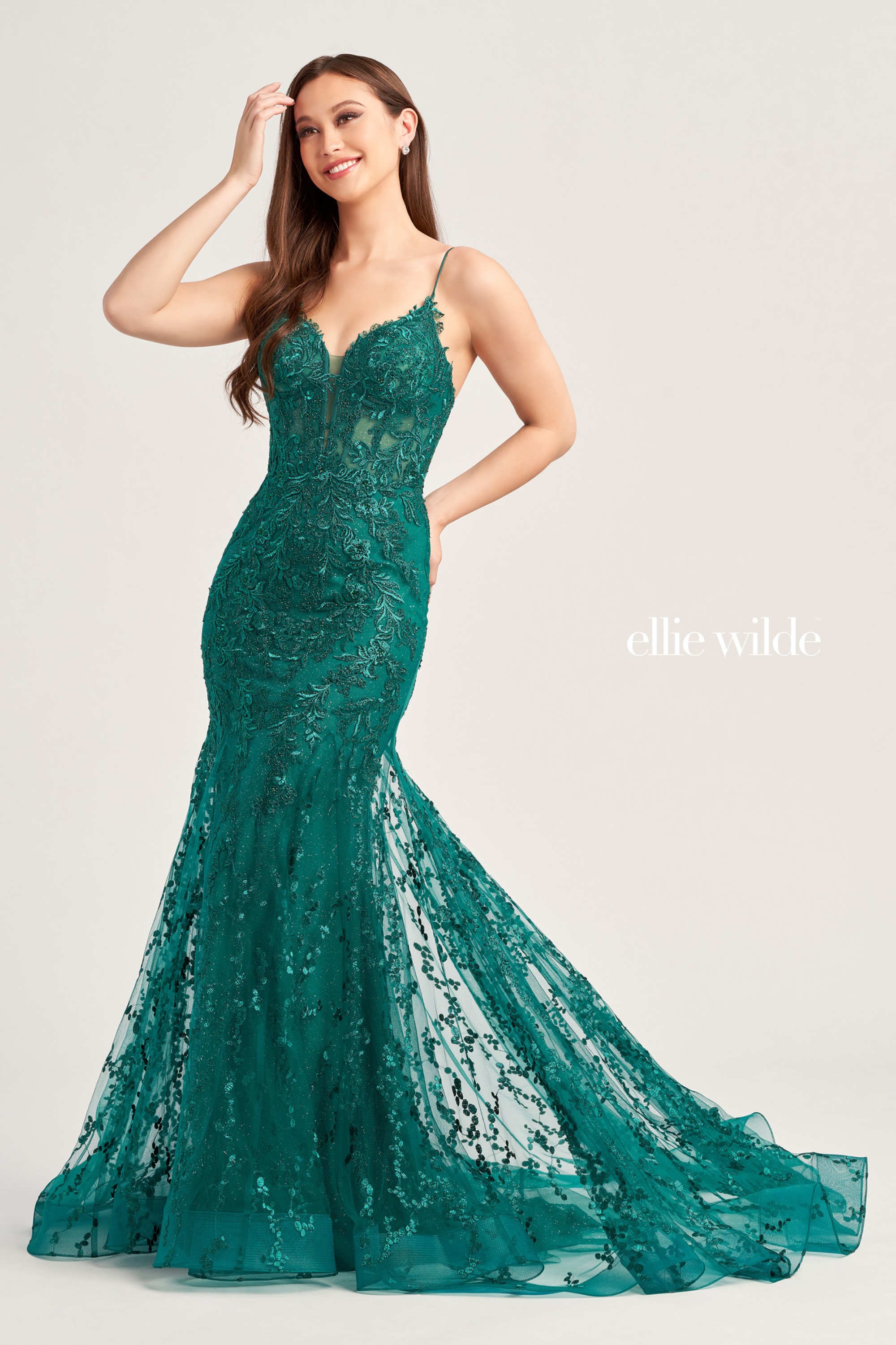 Full size EW35010 Lace, Glitter Tulle and Stone Accents. Complete with a Corset Bodice and Lace-Up Back #8 Emerald picture