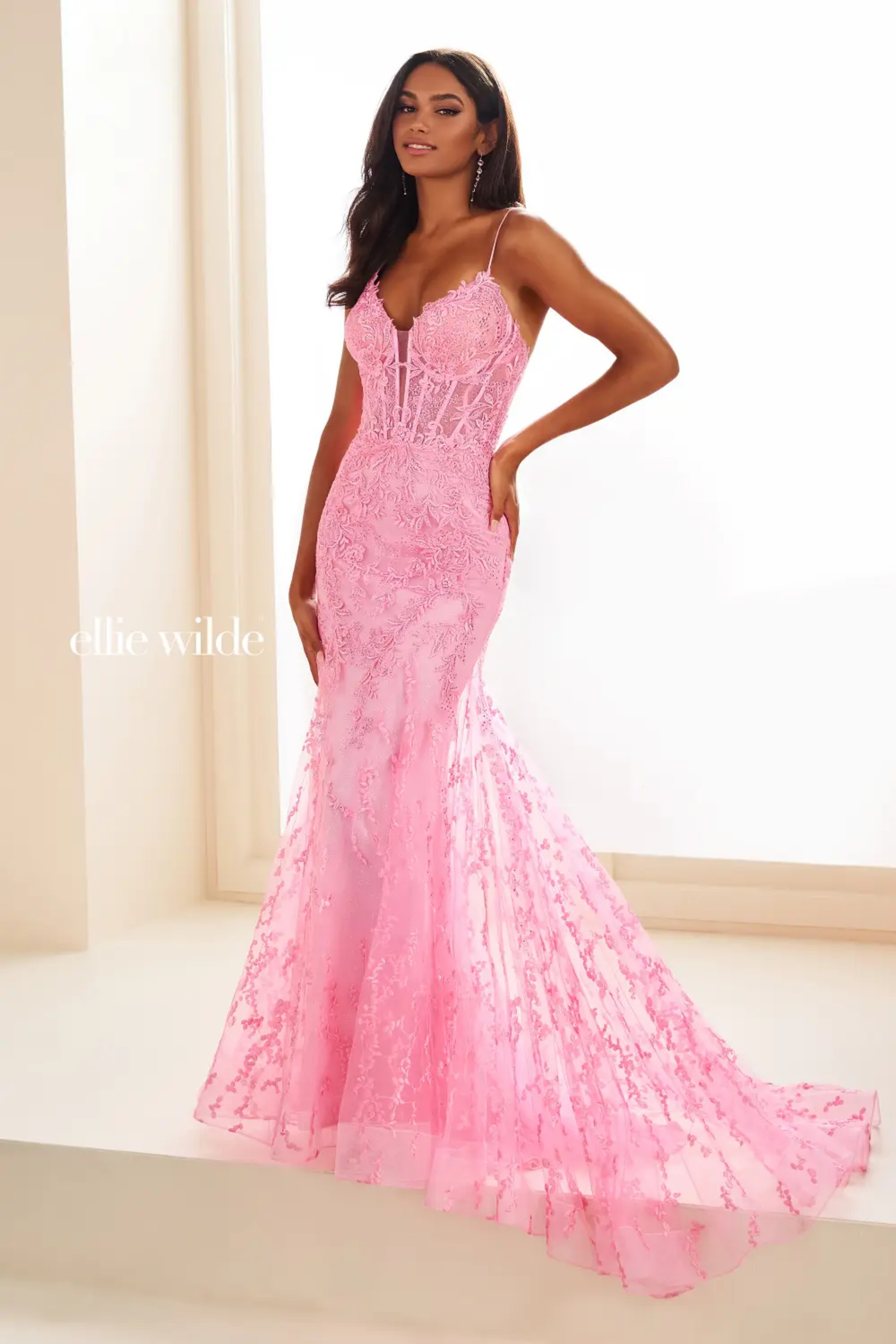 Full size EW35010 Lace, Glitter Tulle and Stone Accents. Complete with a Corset Bodice and Lace-Up Back #3 Candy Pink picture