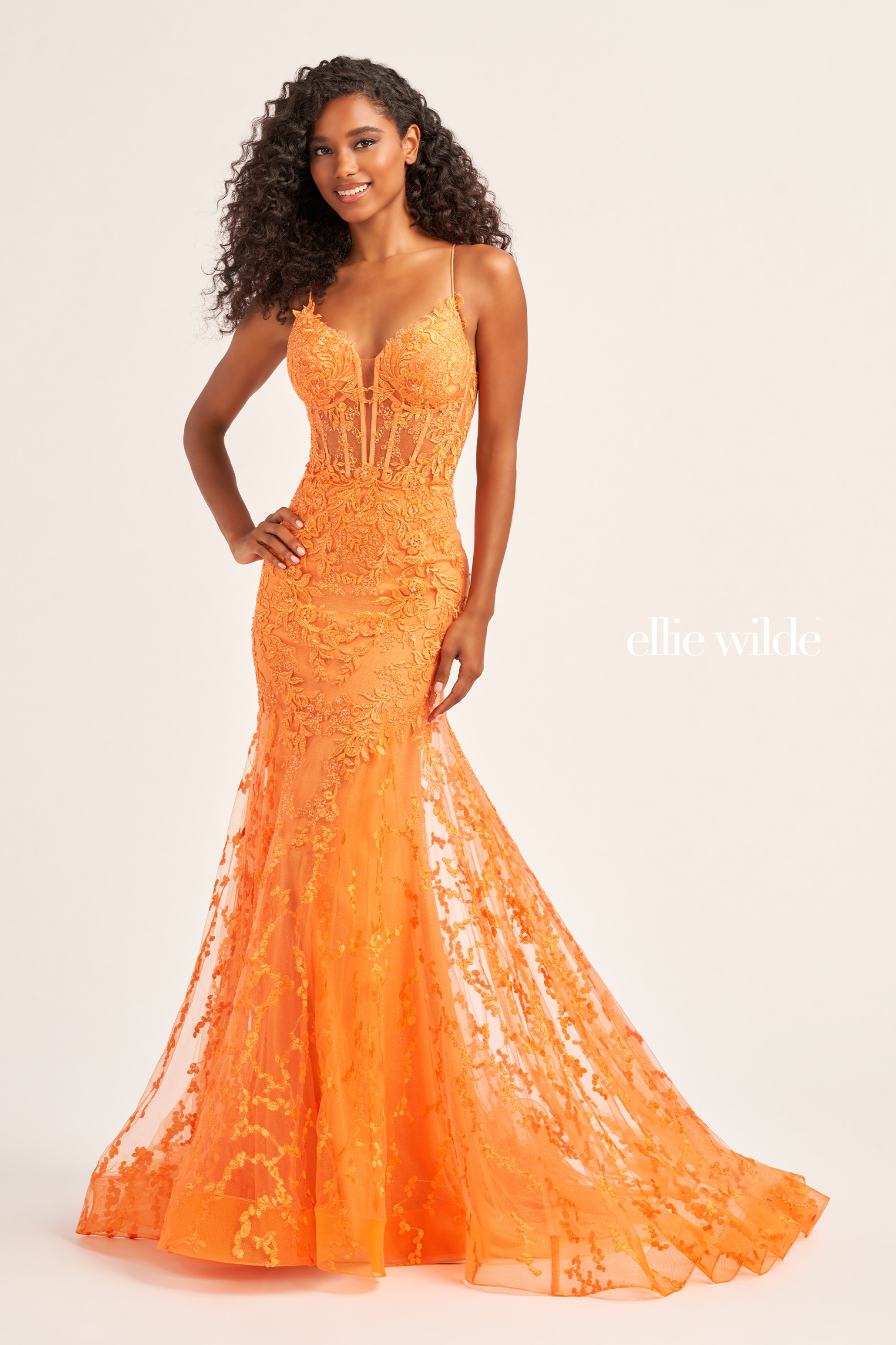 Full size EW35010 Lace, Glitter Tulle and Stone Accents. Complete with a Corset Bodice and Lace-Up Back #10 Orange picture