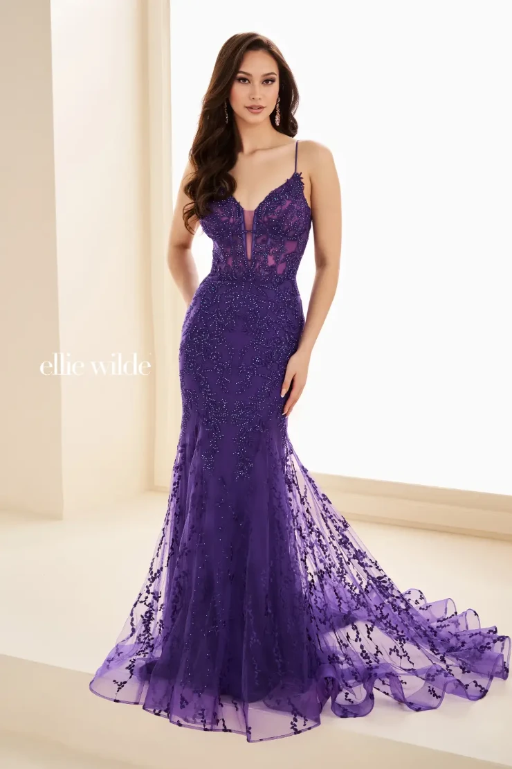 EW35010 All-over glitter mermaid dress with flirty sweetheart neckline and lace-up back #2 Amethyst picture