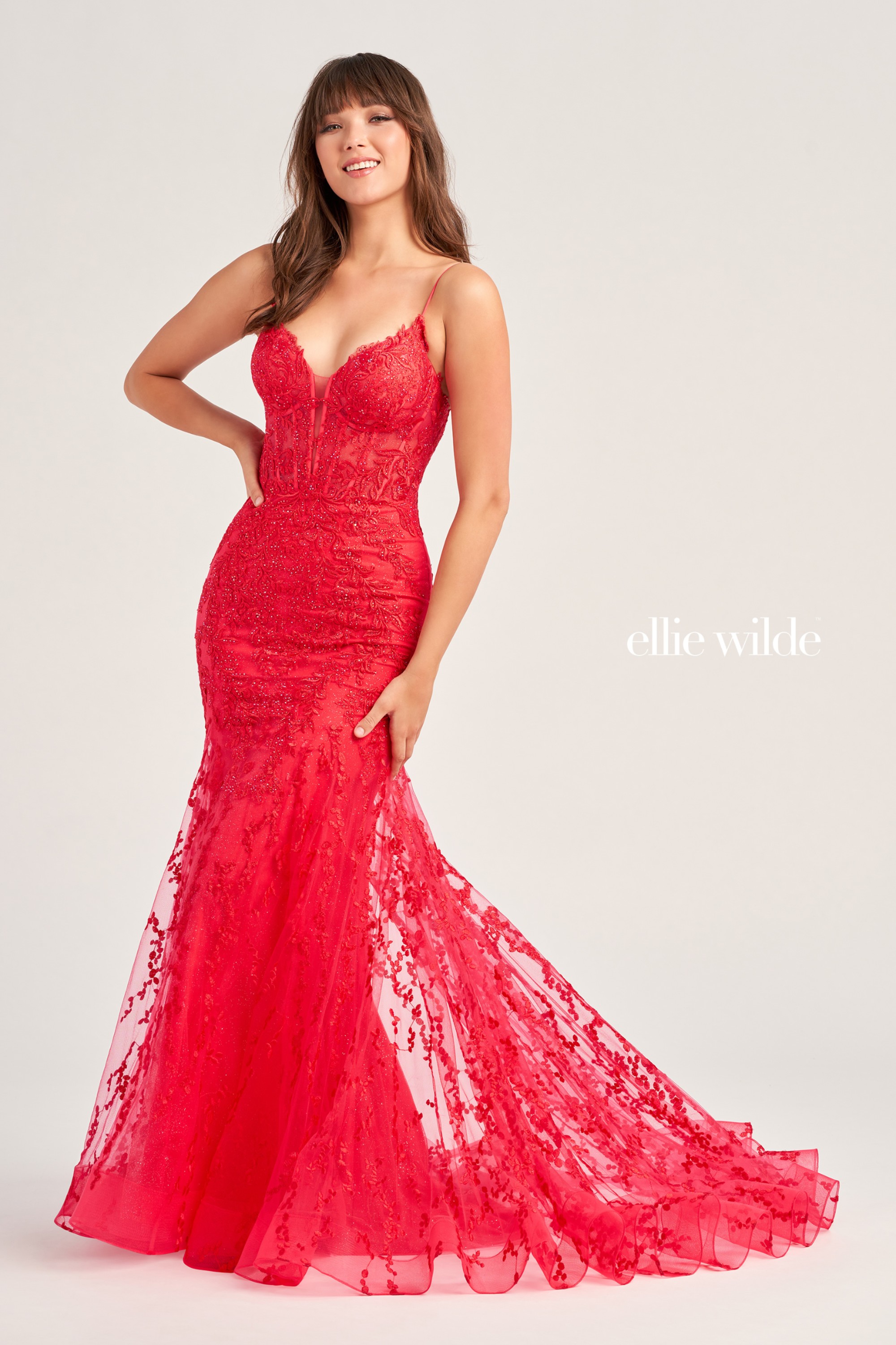 Full size EW35010 Lace, Glitter Tulle and Stone Accents. Complete with a Corset Bodice and Lace-Up Back #11 Strawberry picture