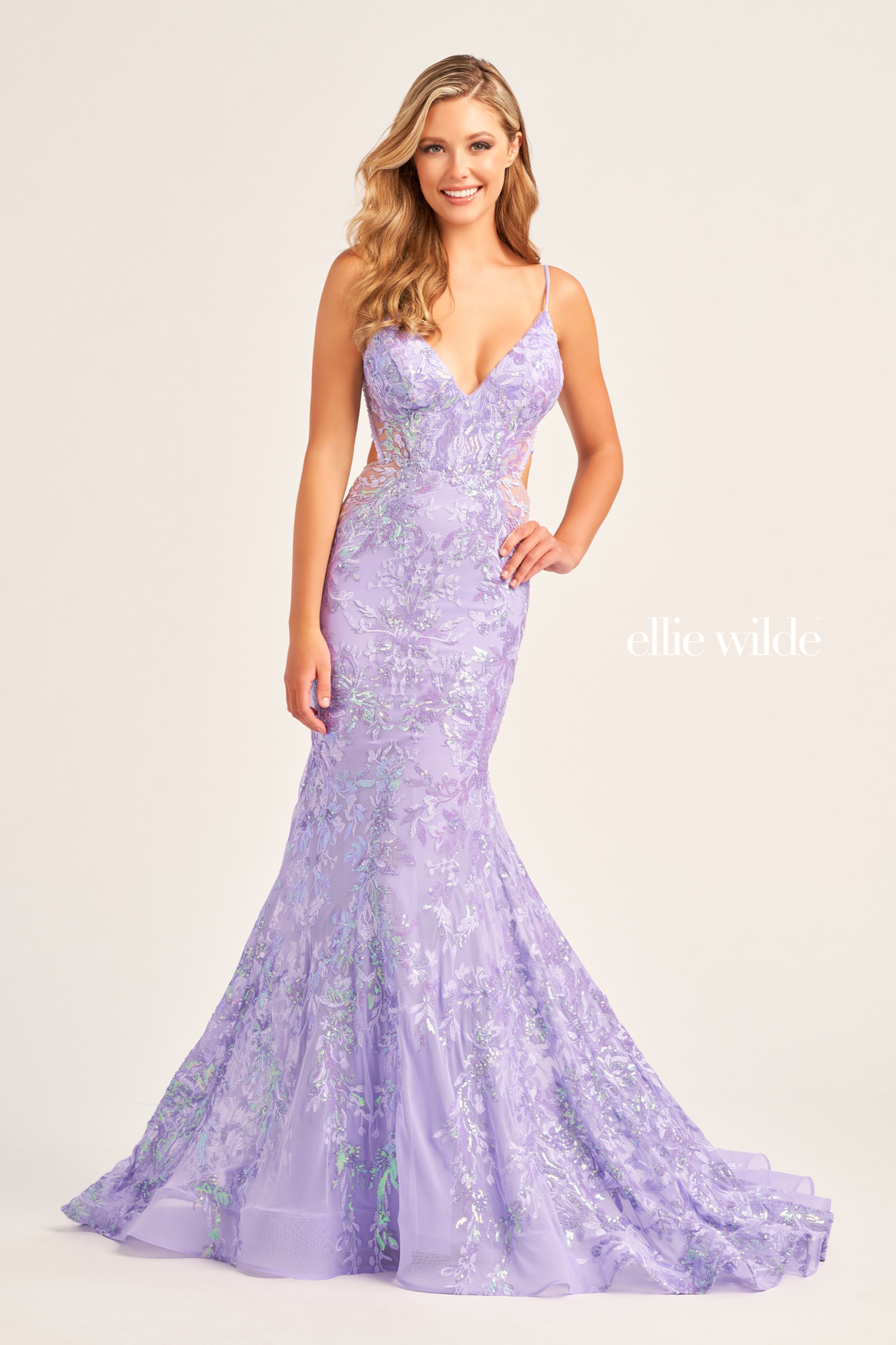 Full size EW35011 SEQUIN TULLE PROM DRESS WITH A LACE UP BACK #8 Lavender picture