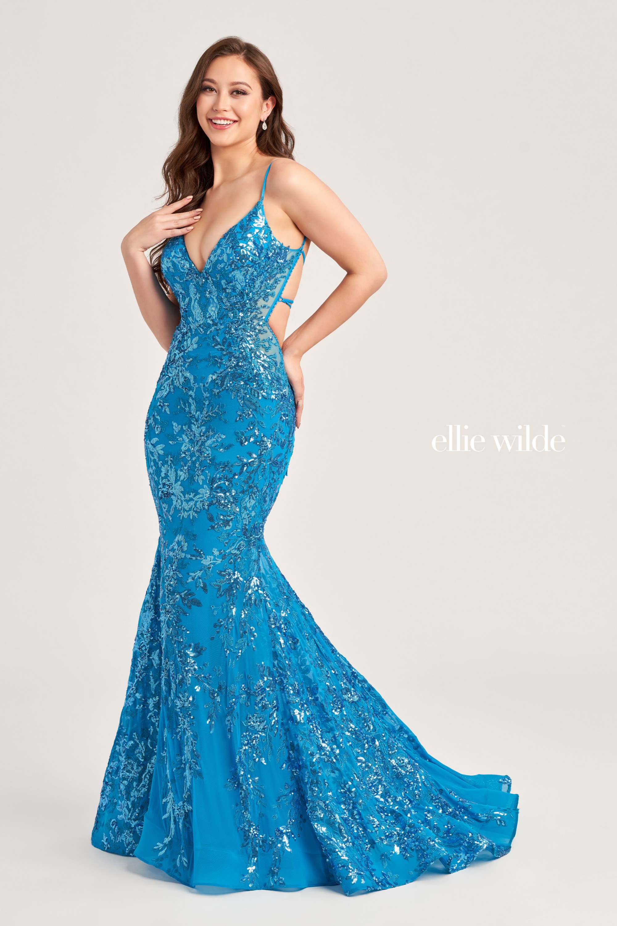 Full size EW35011 SEQUIN TULLE PROM DRESS WITH A LACE UP BACK #9 Cerulean Blue picture