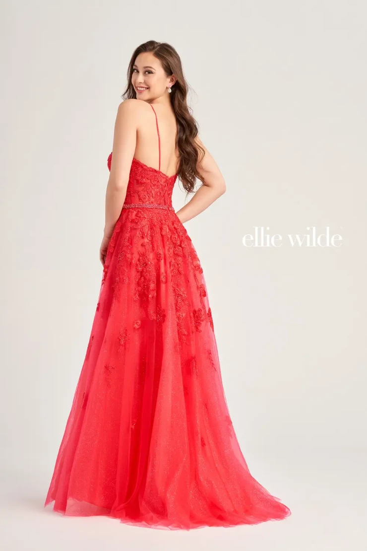 EW35016 a-line prom dress with glitter tulle, lace appliqués and stone accents #2 default Strawberry picture