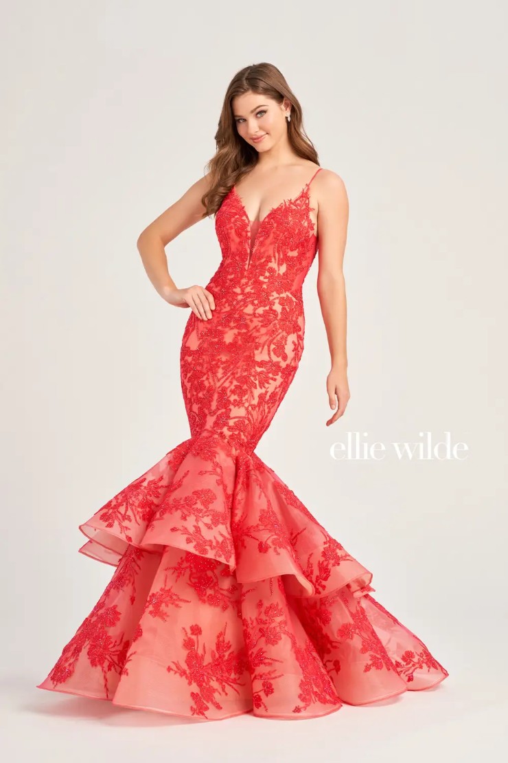 EW35038 PLUNGING V-NECK MERMAID WITH CUT OUT BACK #0 default Strawberry/Champagne picture