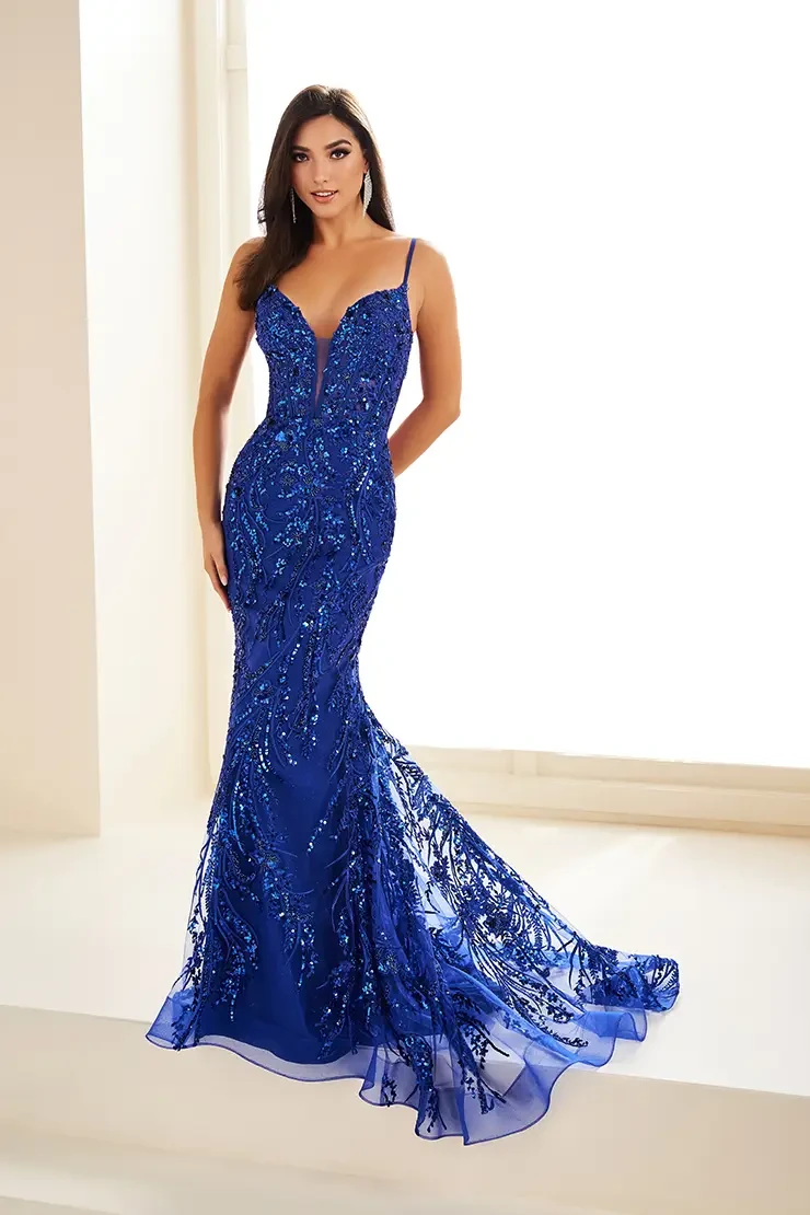 EW35039 SHIMMERING GLITTER TULLE WITH PLUNGING SWEETHEART NECKLINE #3 default Royal Blue picture