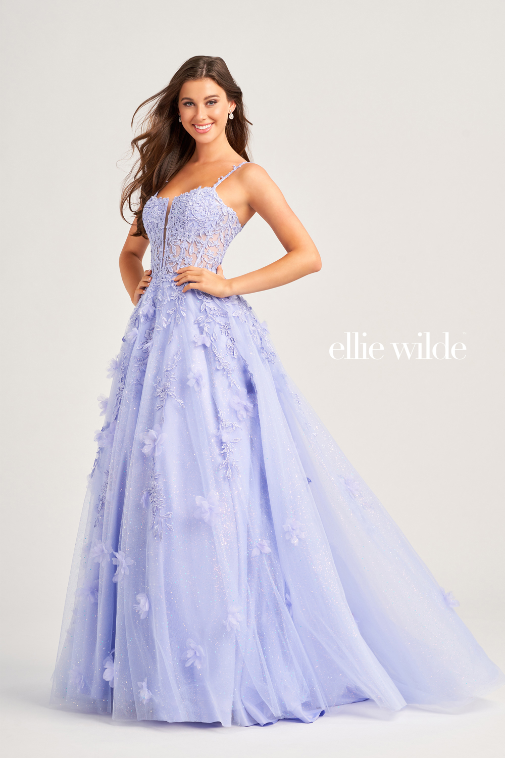 Full size EW35081 THREE-DIMENSIONAL FLORAL LACE A-LINE WITH POCKETS AND LACE UP BACK #4 Lilac picture